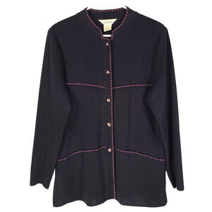 Exclusively Misook Cardigan Sweater LG Acrylic Knit Black Pink Stitch Button